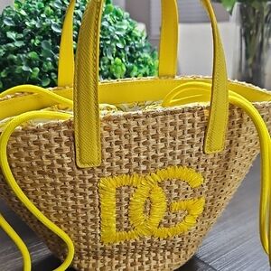 Dolce & Gabbana Yellow Woven Tote Bag